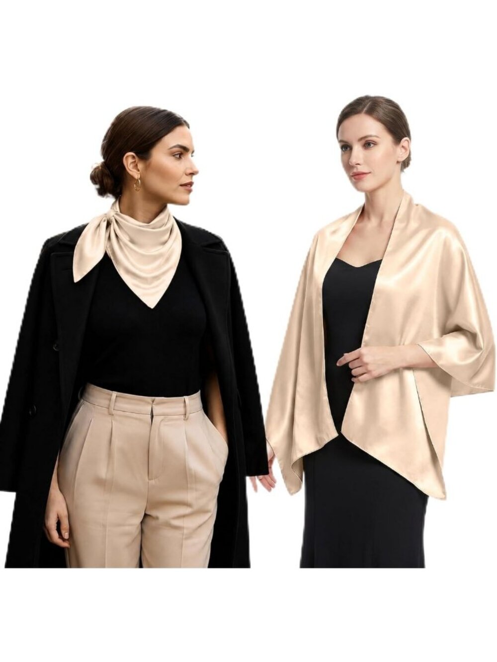 Elegant Satin Chiffon Shawl & Square Scarf Set - Soft Lightweight Wrap for Women